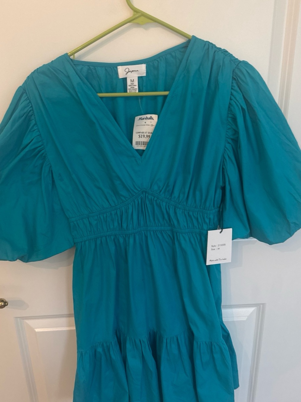 Japna Teal Tiered Puff Sleeve Dress